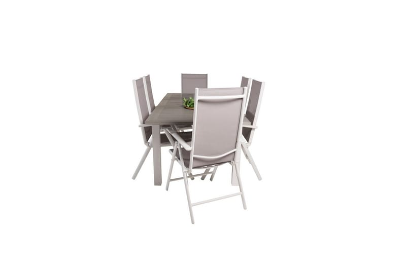 Matgrupp Albany Rektangulärt 125/210x90 cm Vit / Grå med Break Stolar 6 st - 6 st - Utemöbler - Utegrupp - Matgrupp utomhus