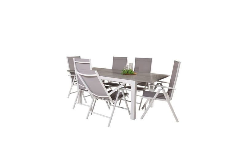 Matgrupp Albany Rektangulärt 125/210x90 cm Vit / Grå med Break Stolar 6 st - 6 st - Utemöbler - Utegrupp - Matgrupp utomhus
