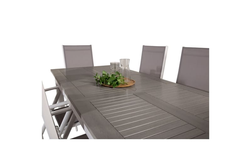 Matgrupp Albany Rektangulärt 125/210x90 cm Vit / Grå med Break Stolar 6 st - 6 st - Utemöbler - Utegrupp - Matgrupp utomhus
