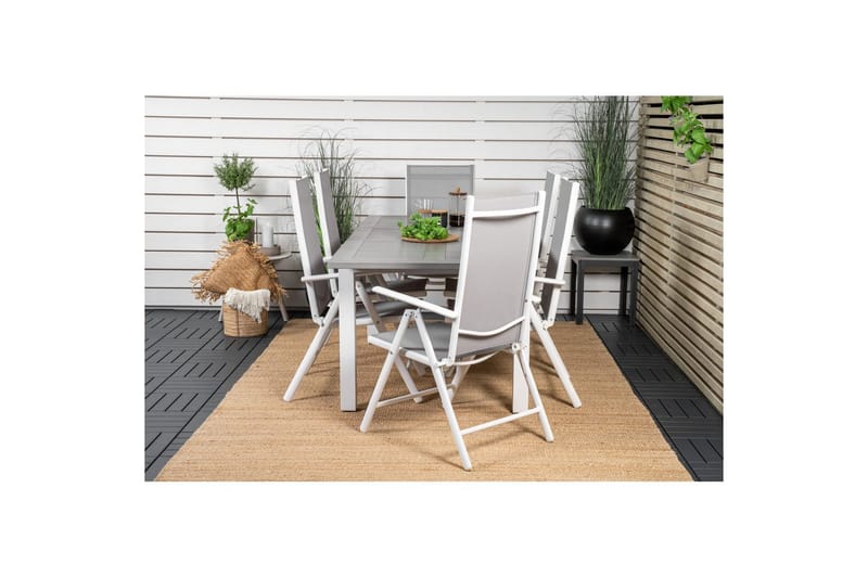Matgrupp Albany Rektangulärt 125/210x90 cm Vit / Grå med Break Stolar 6 st - 6 st - Utemöbler - Utegrupp - Matgrupp utomhus