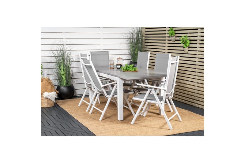 Matgrupp Albany Rektangulärt 125/210x90 cm Vit / Grå med Break Stolar 6 st - 6 st - Utemöbler - Utegrupp - Matgrupp utomhus