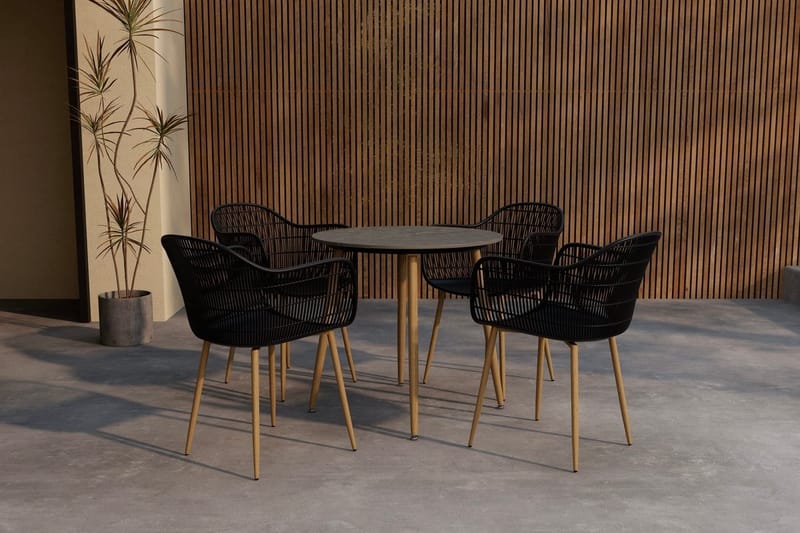 Matgrupp Anafi 80 cm med 4 Stolar Utomhus, Svart