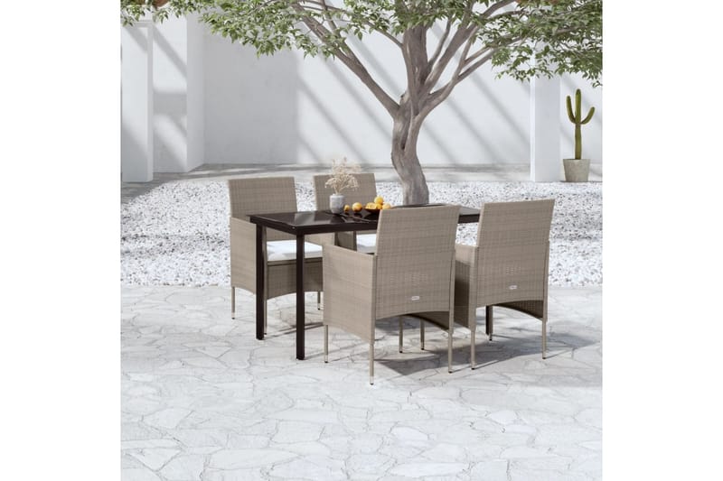 Matgrupp Utomhus för trädgården med dynor 5 delar beige och svart - Beige - Utemöbler - Utegrupp - Matgrupp utomhus