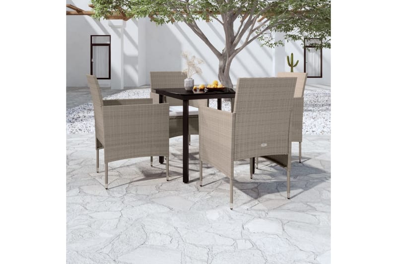 Matgrupp Utomhus för trädgården med dynor 5 delar beige och svart - Beige - Utemöbler - Utegrupp - Matgrupp utomhus