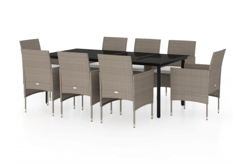 Matgrupp Utomhus för trädgården med dynor 9 delar beige och svart - Beige - Utemöbler - Utegrupp - Matgrupp utomhus