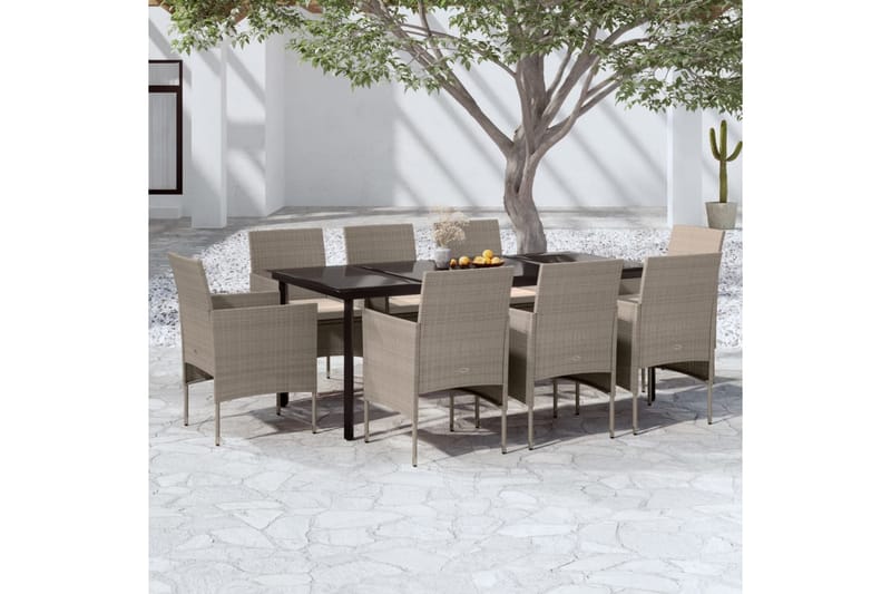 Matgrupp Utomhus för trädgården med dynor 9 delar beige och svart - Beige - Utemöbler - Utegrupp - Matgrupp utomhus