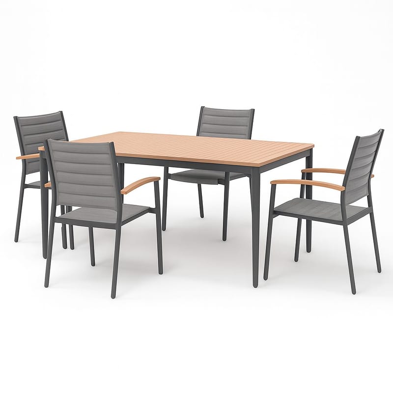 Matgrupp för utomhusbruk TOPAZ 144 cm 4 karmstolar - magnesiumgrå - Utemöbler - Utegrupp - Matgrupp utomhus