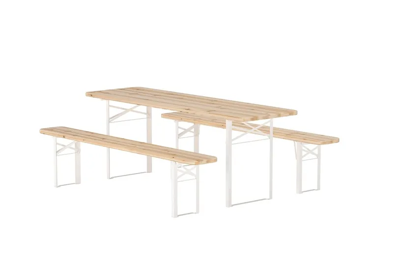 Matgrupp Guiness 200 cm med 2 Bänkar Utomhus - Teaklook, beige stomme - Utemöbler - Utegrupp - Matgrupp utomhus