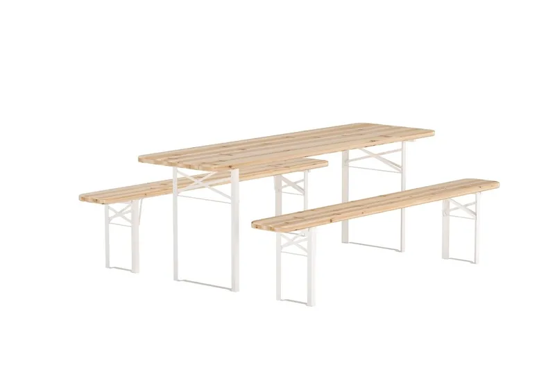 Matgrupp Guiness 200 cm med 2 Bänkar Utomhus - Teaklook, beige stomme - Utemöbler - Utegrupp - Matgrupp utomhus