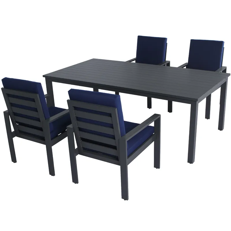 Matgrupp i aluminium | Svart | Bord & 4 stolar | Hamnviken - Utemöbler - Utegrupp - Matgrupp utomhus