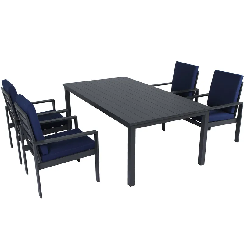 Matgrupp i aluminium | Svart | Bord & 4 stolar | Hamnviken - Utemöbler - Utegrupp - Matgrupp utomhus