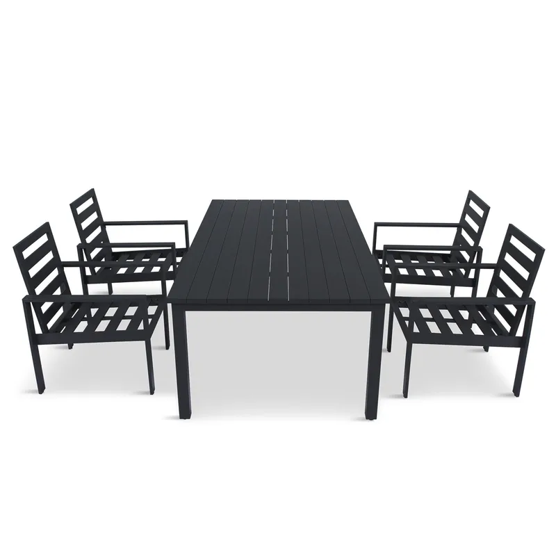 Matgrupp i aluminium | Svart | Bord & 4 stolar | Hamnviken - Utemöbler - Utegrupp - Matgrupp utomhus