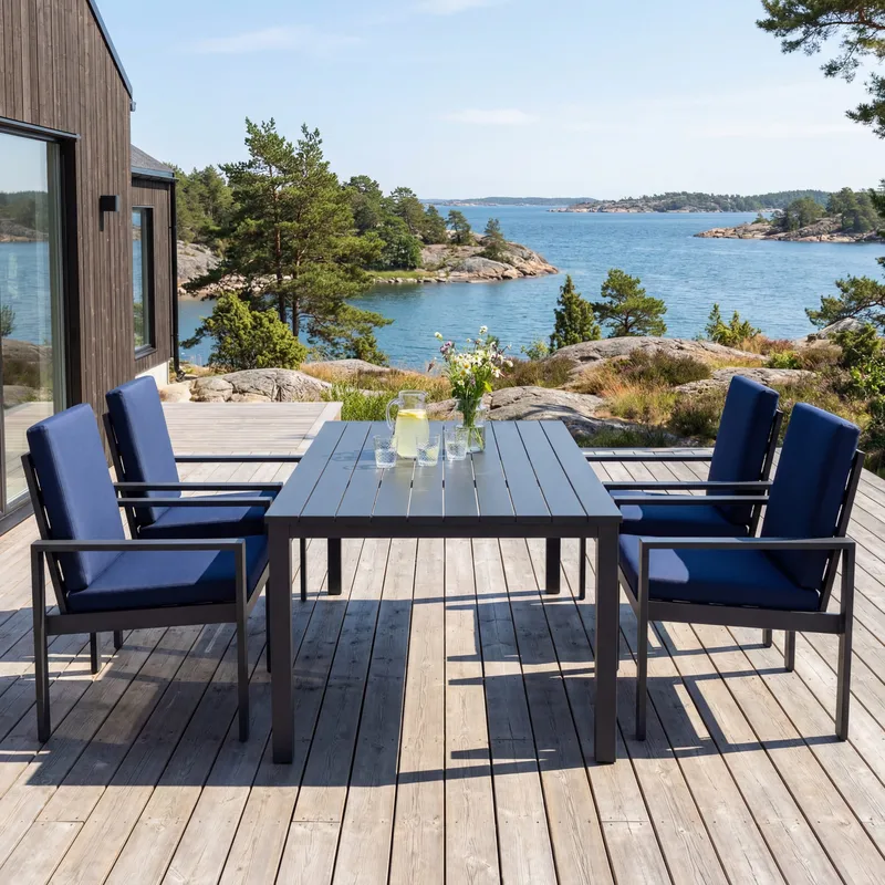 Matgrupp i aluminium | Svart | Bord & 4 stolar | Hamnviken, undefined