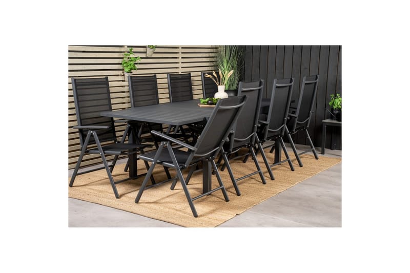 Matgrupp Marbella Rektangulärt 160/240x100 cm Svart med 8st Break Stolar - Utemöbler - Utegrupp - Matgrupp utomhus