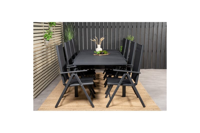 Matgrupp Marbella Rektangulärt 160/240x100 cm Svart med 8st Break Stolar - Utemöbler - Utegrupp - Matgrupp utomhus