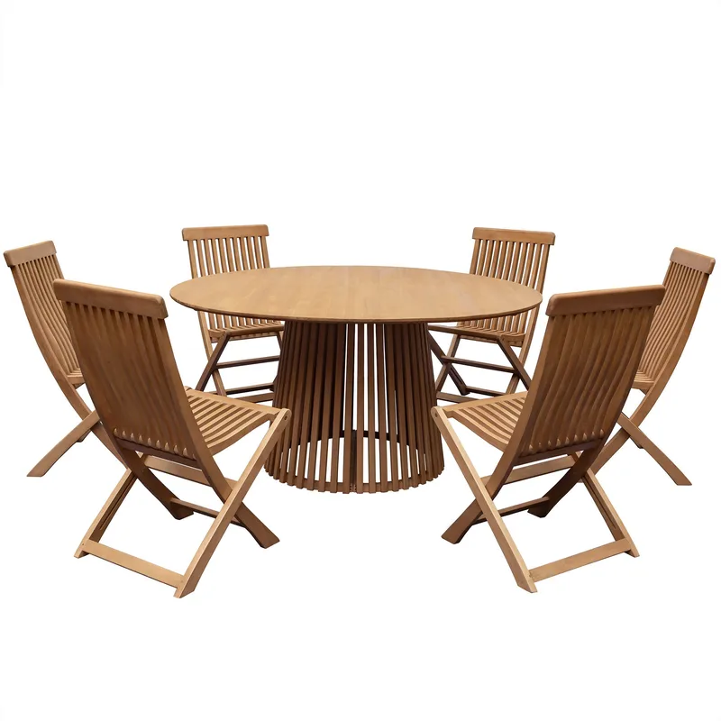 Matgrupp med 6 stolar och stort runt bord | Högmarsö - Utemöbler - Utegrupp - Matgrupp utomhus