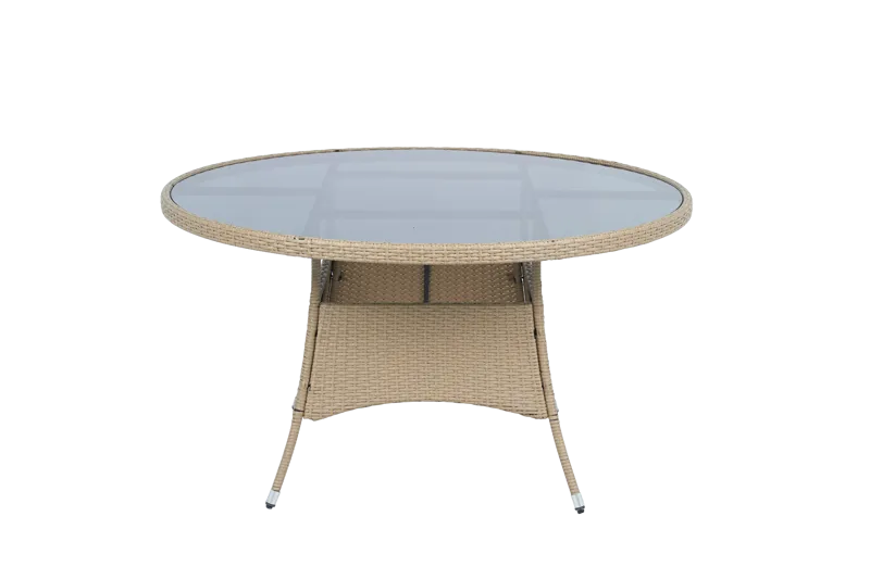 Matgrupp Tylösand Natur – 6 platser | Runt bord Ø135 cm & 6 stolar med dynor - Utemöbler - Utegrupp - Matgrupp utomhus