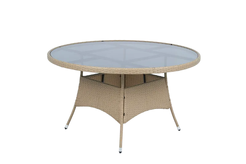 Matgrupp Tylösand Natur – 6 platser | Runt bord Ø135 cm & 6 stolar med dynor - Utemöbler - Utegrupp - Matgrupp utomhus