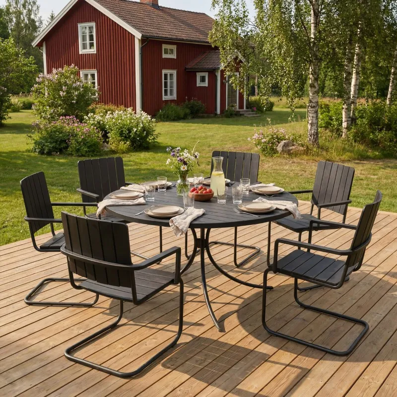 Matgrupp ute Rund utemöbel matgrupp | Bord med 6 stolar | Akacia | Gräsö svart Svart, undefined