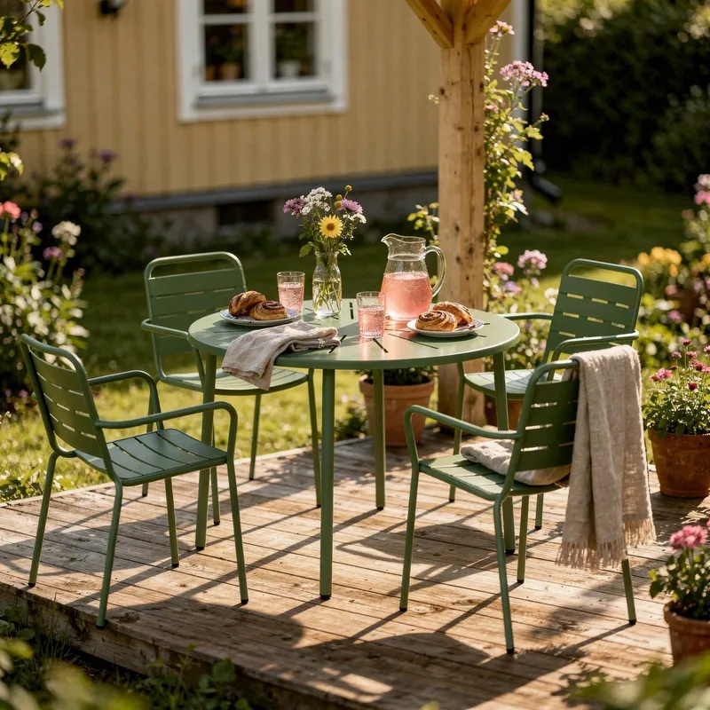 Matgrupp Ute - Stål - Oliv - Runt bord, undefined