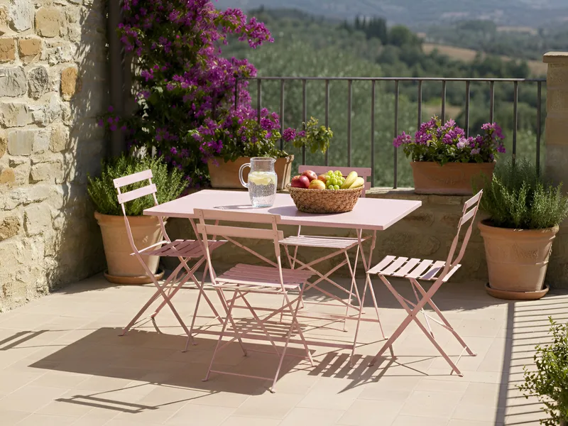 Matgrupp utomhus 4-Sits Fiori Fällbar - pastellrosa - Utemöbler - Utegrupp - Matgrupp utomhus