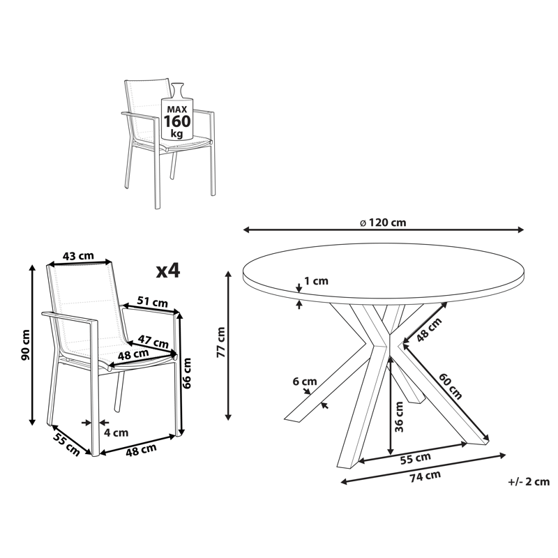 Matgrupp utomhus 4-Sits Maletto/Busseto - Vit/grå/transparent/brun - Utemöbler - Utegrupp - Matgrupp utomhus