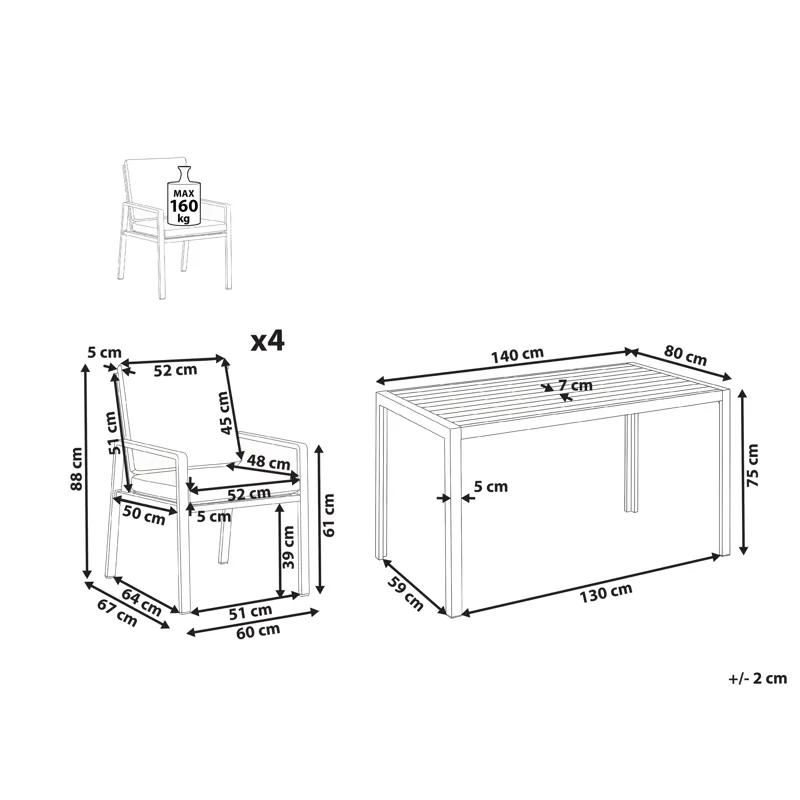 Matgrupp utomhus 4-Sits Visso - vit/grå/beige - Utemöbler - Utegrupp - Matgrupp utomhus