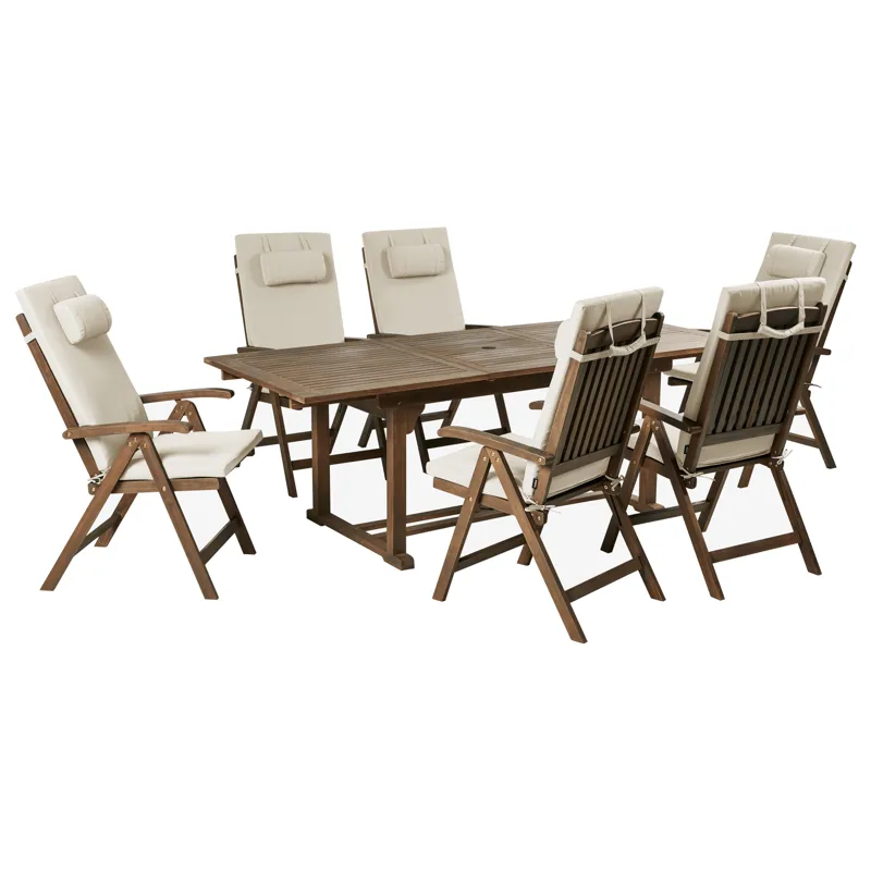 Matgrupp utomhus 6-Sits Amantea Premium Akaciaträ, Brun/Taupe