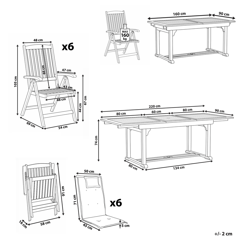 Matgrupp utomhus 6-Sits Amantea Premium Akaciaträ - Brun/Beige - Utemöbler - Utegrupp - Matgrupp utomhus