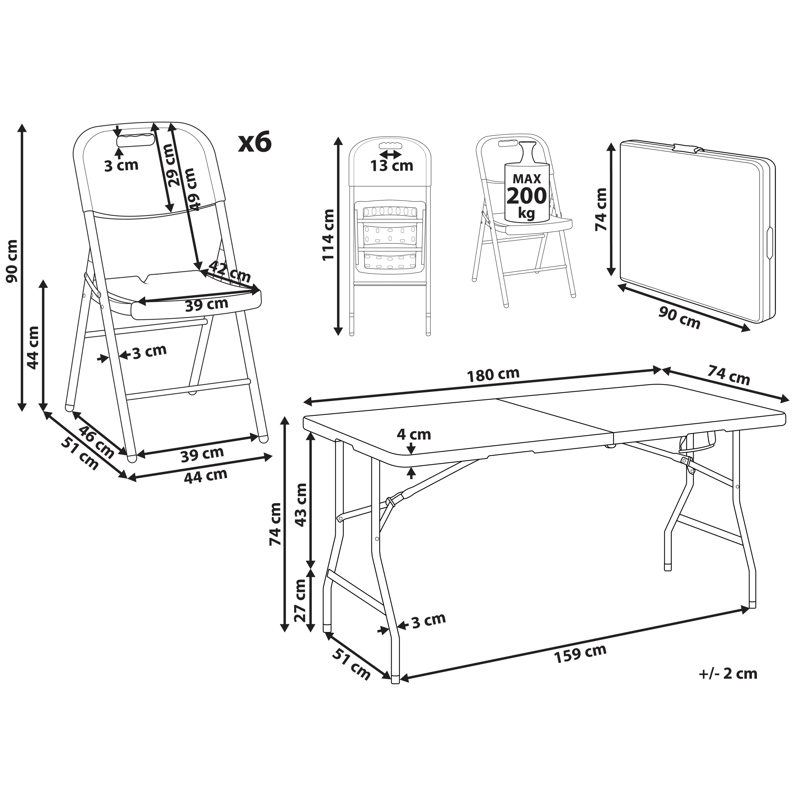 Matgrupp utomhus 6-Sits Cugnoli Fällbar - Vit - Utemöbler - Utegrupp - Matgrupp utomhus