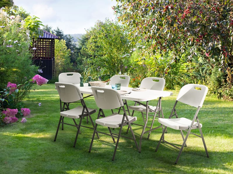 Matgrupp utomhus 6-Sits Cugnoli Fällbar - Vit - Utemöbler - Utegrupp - Matgrupp utomhus