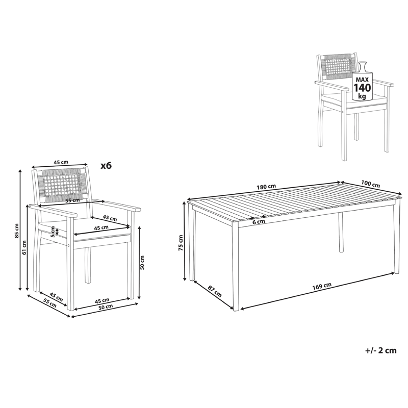 Matgrupp utomhus 6-Sits Jaco/Sumirago Akaciaträ - brun - Utemöbler - Utegrupp - Matgrupp utomhus