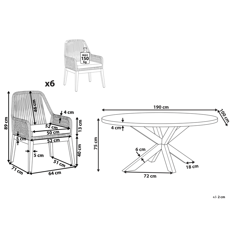 Matgrupp utomhus 6-Sits Oristano med Kuddar Betong - beige - Utemöbler - Utegrupp - Matgrupp utomhus