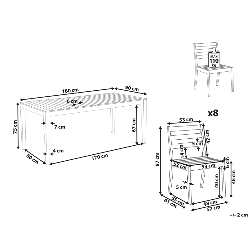 Matgrupp utomhus 8-Sits Chioggia Akaciaträ - brun - Utemöbler - Utegrupp - Matgrupp utomhus