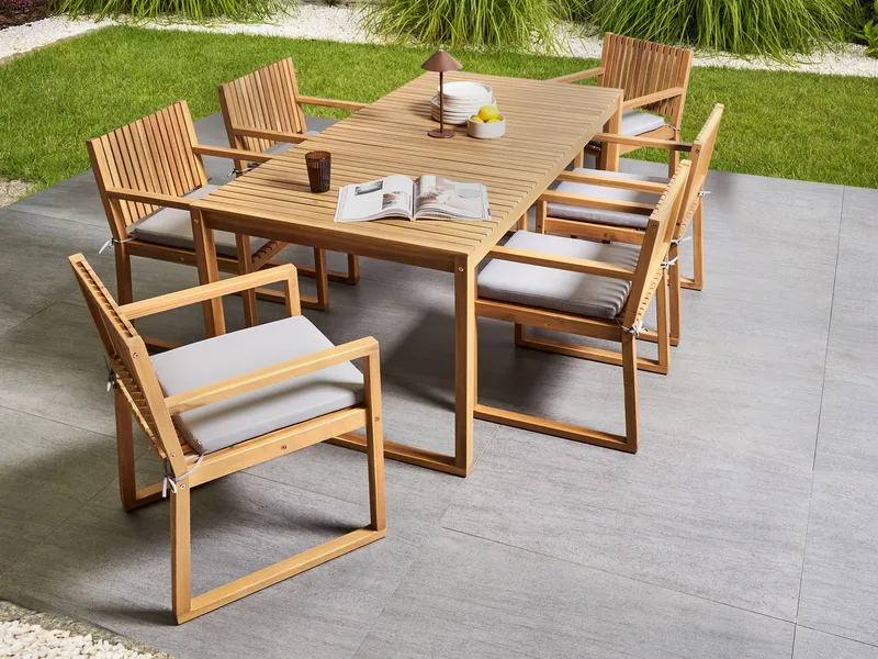Matgrupp utomhus 8-Sits Sassari Premium med Kuddar Akaciaträ - Brun/Grå - Utemöbler - Utegrupp - Matgrupp utomhus