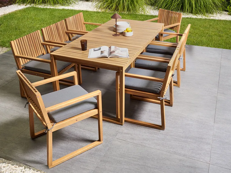 Matgrupp utomhus 8-Sits Sassari Premium med Kuddar Akaciaträ - Brun/Grå - Utemöbler - Utegrupp - Matgrupp utomhus
