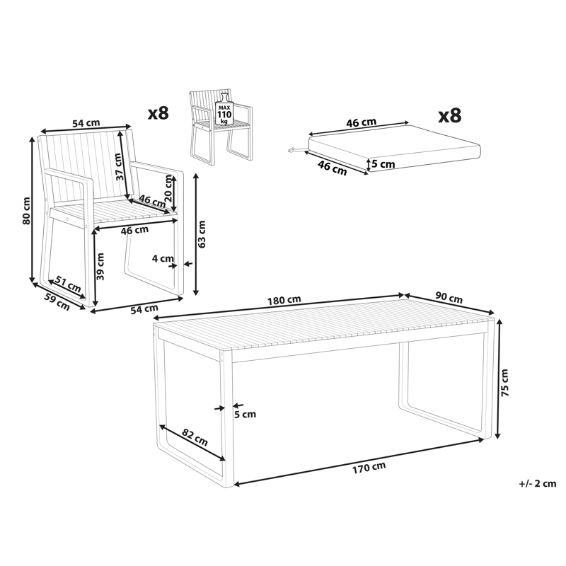 Matgrupp utomhus 8-Sits Sassari Premium med Kuddar Akaciaträ - Brun/Grön - Utemöbler - Utegrupp - Matgrupp utomhus