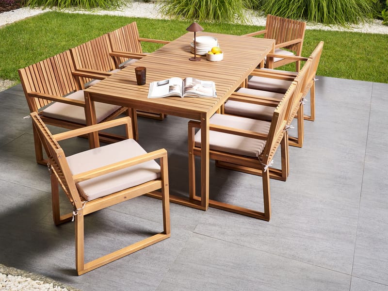 Matgrupp utomhus 8-Sits Sassari Premium med Kuddar Akaciaträ - Brun/Beige - Utemöbler - Utegrupp - Matgrupp utomhus