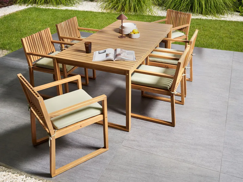 Matgrupp utomhus 8-Sits Sassari Premium med Kuddar Akaciaträ - Brun/Grön - Utemöbler - Utegrupp - Matgrupp utomhus
