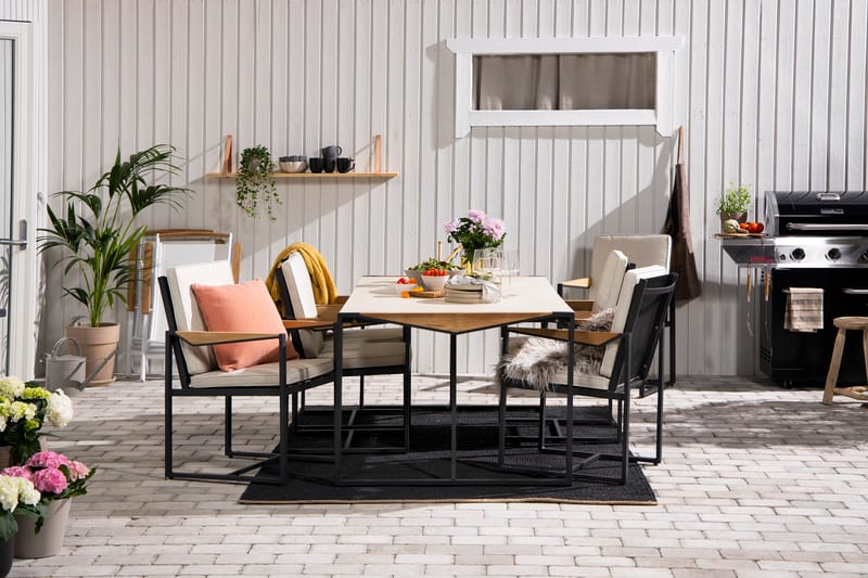 Östermalm Matgrupp Utomhus 200x100 cm + 6 Karmstolar - Teak/Svart - Utemöbler - Utegrupp - Matgrupp utomhus