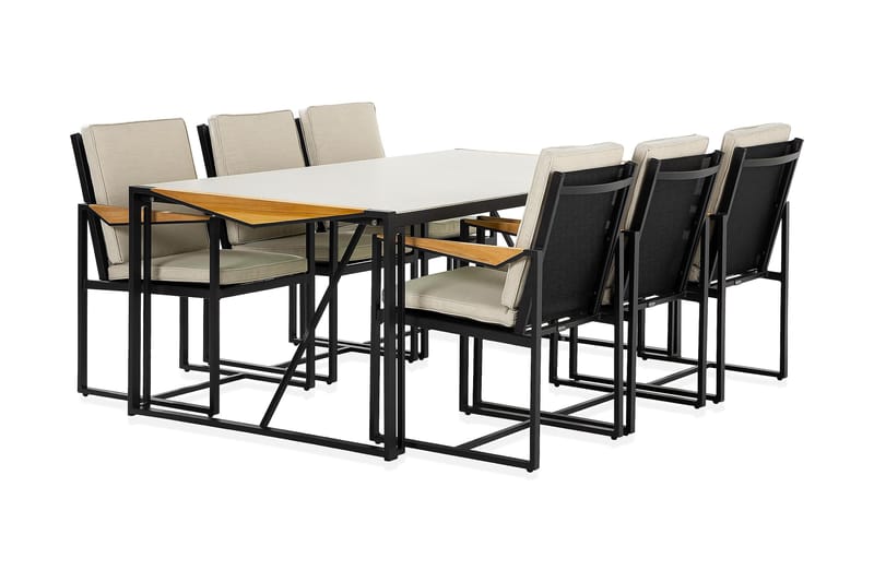 Östermalm Matgrupp Utomhus 200x100 cm + 6 Karmstolar - Teak/Svart - Utemöbler - Utegrupp - Matgrupp utomhus