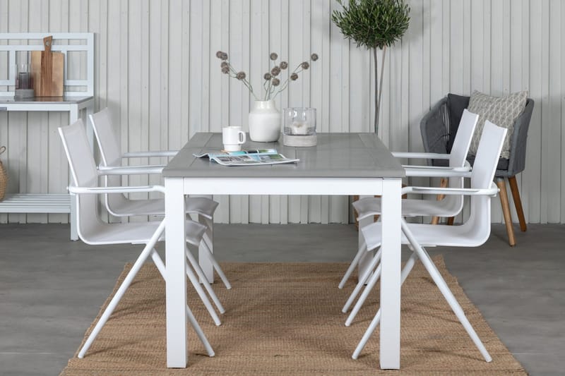 Albany Förlängningsbar Matgrupp 152cm + 4 Alina Stolar Grå/V - Grå/Vit - Utemöbler - Utegrupp - Matgrupp utomhus