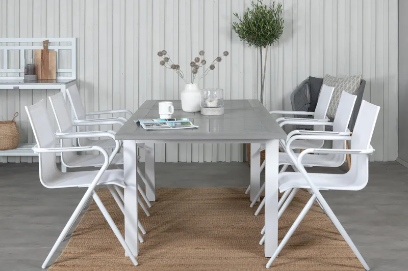 Albany Förlängningsbar Matgrupp 152cm + 6 Alina Stolar Grå/V - Grå/Vit - Utemöbler - Utegrupp - Matgrupp utomhus
