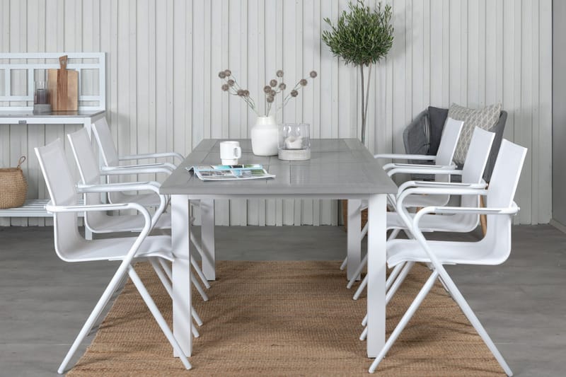 Albany Förlängningsbar Matgrupp 152cm + 6 Alina Stolar Grå/V - Grå/Vit - Utemöbler - Utegrupp - Matgrupp utomhus