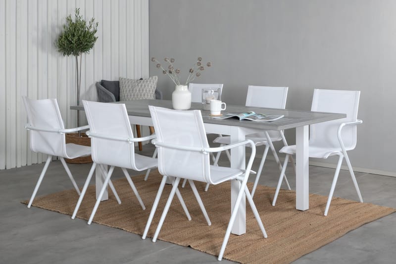 Albany Förlängningsbar Matgrupp 152cm + 6 Alina Stolar Grå/V - Grå/Vit - Utemöbler - Utegrupp - Matgrupp utomhus
