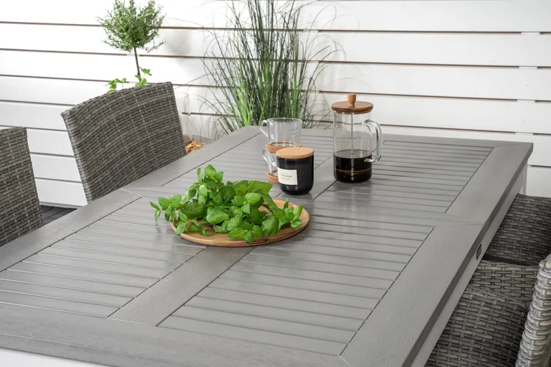 Albany Förlängningsbar Matgrupp Utomhus 152-210 cm + 4 st Malin Utefåtölj - Grå - Utemöbler - Utegrupp - Matgrupp utomhus