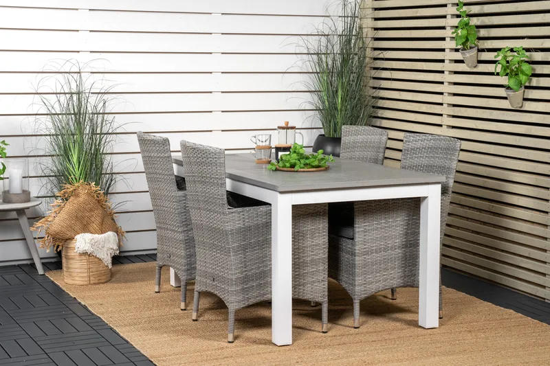 Albany Förlängningsbar Matgrupp Utomhus 152-210 cm + 4 st Malin Utefåtölj - Grå - Utemöbler - Utegrupp - Matgrupp utomhus
