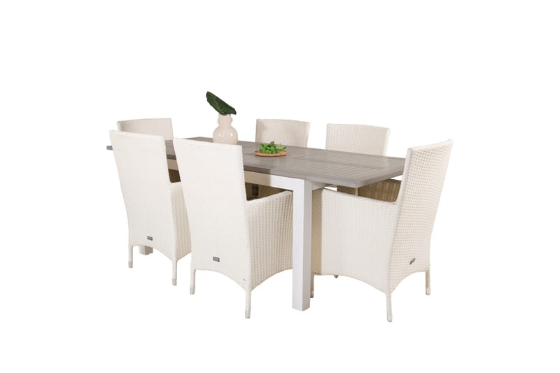 Albany Förlängningsbar Matgrupp Utomhus 152-210 cm + 6 st Malin Matstol, Vit