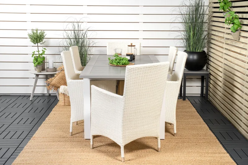 Albany Förlängningsbar Matgrupp Utomhus 152-210 cm + 6 st Malin Matstol - Vit - Utemöbler - Utegrupp - Matgrupp utomhus