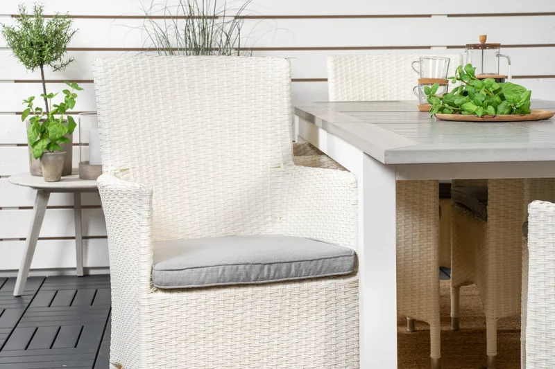 Albany Förlängningsbar Matgrupp Utomhus 152-210 cm + 6 st Malin Matstol - Vit - Utemöbler - Utegrupp - Matgrupp utomhus